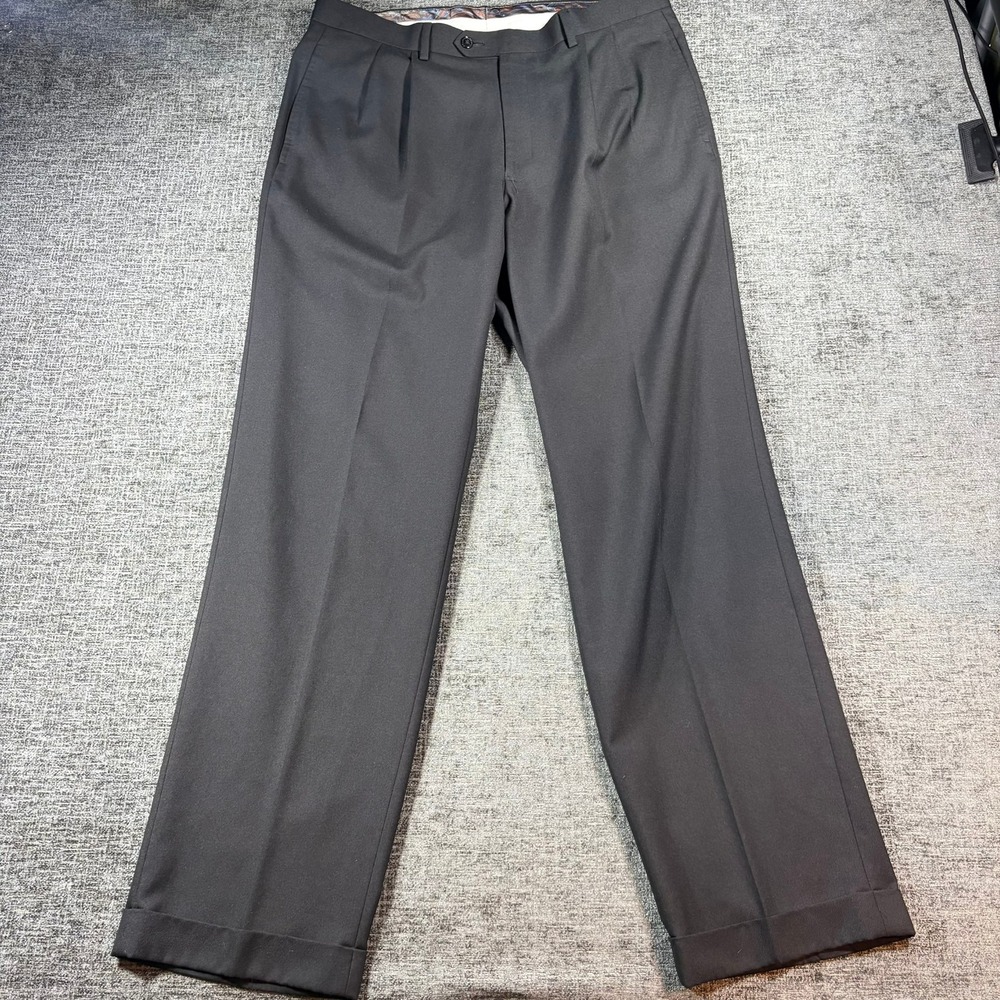 Lauren Ralph Lauren Dress Pants Mens 34W x 32L Black Pleated Cuffed Washable